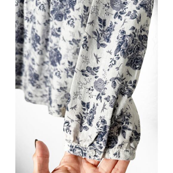 Old Ranch Brands Women's Toile Vintage Floral Shirt Button Front Pintucked Chest - Picture 5 of 8